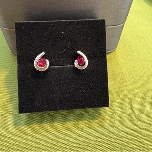 Elegant Silver Tone and Magenta Gemstone Earrings